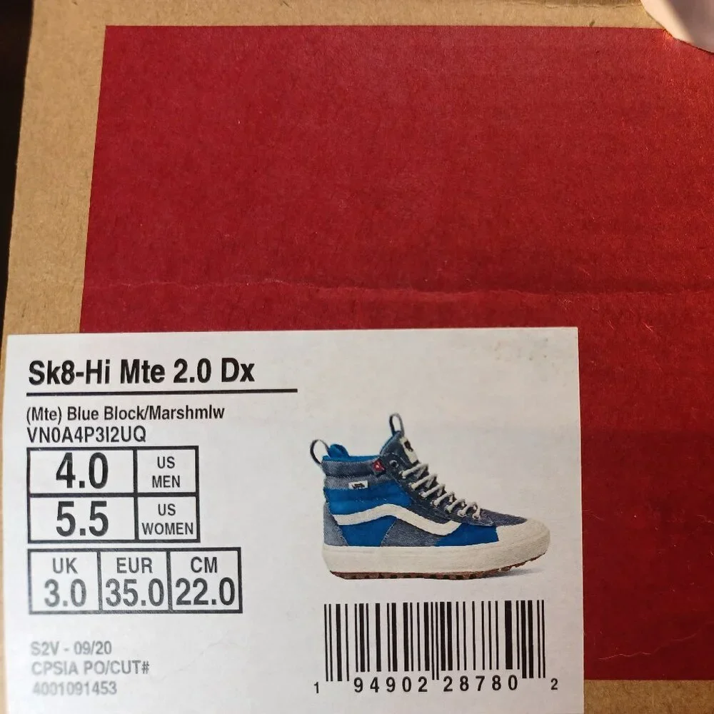 Vans Men's 4/Women's 5.5 Sk8-Hi MTE 2.0 Dx Blue Block/Marshmallow VN0A4P3I2UQ